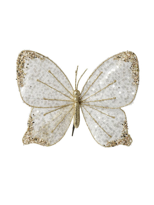 Christmas Butterfly Spangly Glitter White-Gold 33x25cm 306.001.0875.66