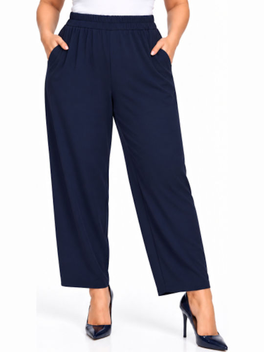 Women's Fabric Trousers with Rubber Band in Regular Fit Blue WH-41531-27TR-BLUE