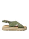 Deri Frauen Flache Sandalen Khaki GY-08447-38-6