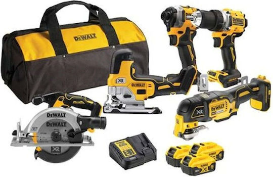 DEWALT DCK502P3 Набор Циркулярен Трион, Двигател За Бормашина, Ударна Отвертка, Мултифункционален Инструмент И Пъзел 18V С 3 Батерии 5Ah И Калъф