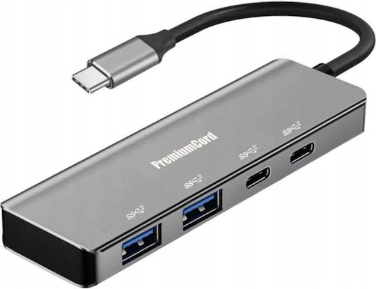 PremiumCord Hub USB cu 10 porturi USB 3.2 cu conectare USB-C Gri