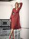 Rochie De Vară Midi Rochie-Cămașă Wrap-Around Burgundy