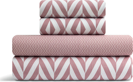 Lino Home Ikat Module Cearceafuri De Pat King Size 260x270cm Ikat Roz Pudrat (4 Bucăți)