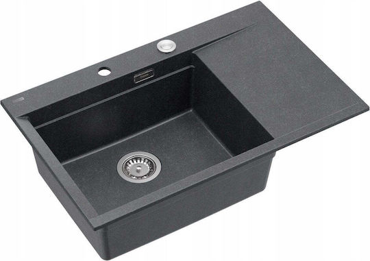 GraniteQ Josh 111 Chiuvetă Bucătărie Drop-In Din Granit Lichid L78xL50cm Neagră