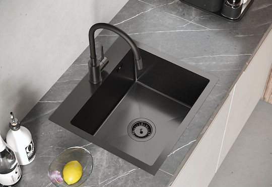 GraniteQ Luke 100 Eingebauter Küchenspüle aus Flüssigem Granit M50xP45cm Graue