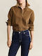 Long Sleeve Women's Corduroy Shirt Brown
