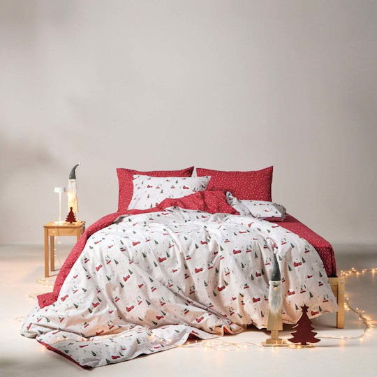 Kentia Set Duvet Cover Feliz Cotton 225x245cm Super King with 2 Pillowcases White-Red