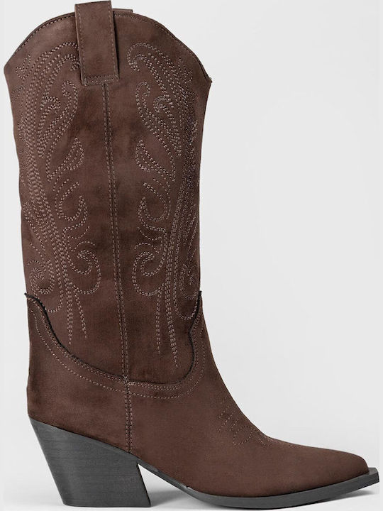 Wildleder Damenstiefel Cowboy mit mittlerem Absatz Braun