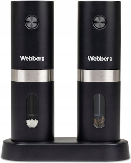 Webber Комплект Електрически Мелници за Подправки от Пластмаса в Черен Цвят 16cm 2бр