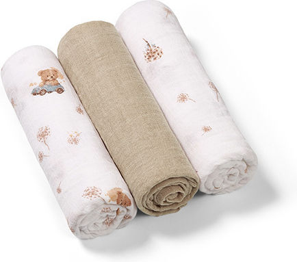 Babyono Muslin Swaddle Blankets Beige 70x70cm 3pcs