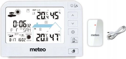 Meteo Dcf Ασύρματος Μετεωρολογικός Σταθμός Ψηφιακός Επιτραπέζιος Λευκός