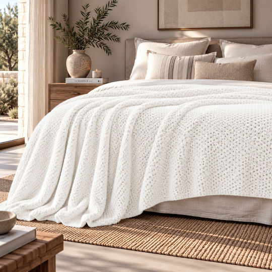 My Home Luxury Κουβέρτα Fleece Μονή 160x220εκ. Λευκή