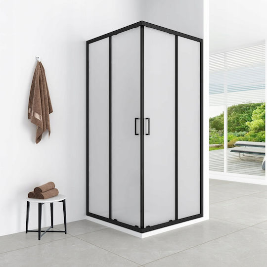 Aptel Καμπίνα Ντουζιέρας με Συρόμενη Πόρτα 90x185cm Mat Black Matt