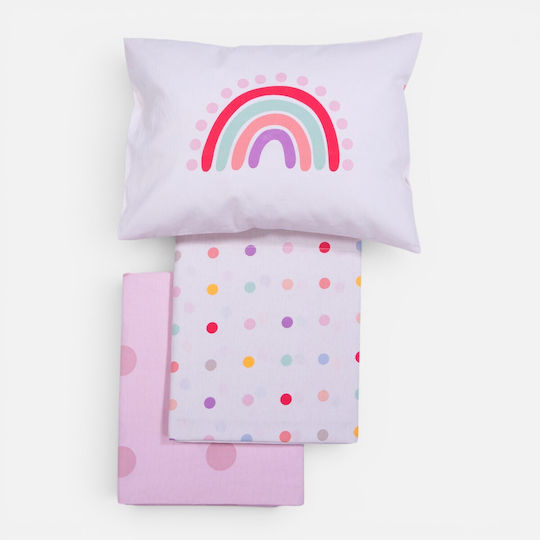 Nef-Nef Homeware Set Baby Crib Sheets Cotton Dots Pink 170x120cm 3pcs