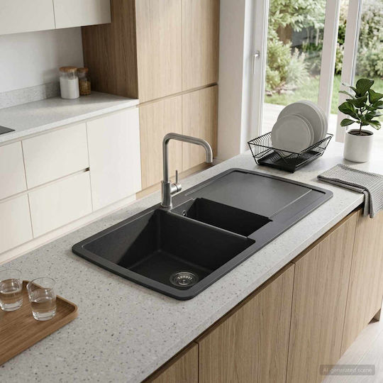 vidaXL Επικαθήμενος Νιπτήρας Πορσελάνης 96x50x31cm Γρανίτης