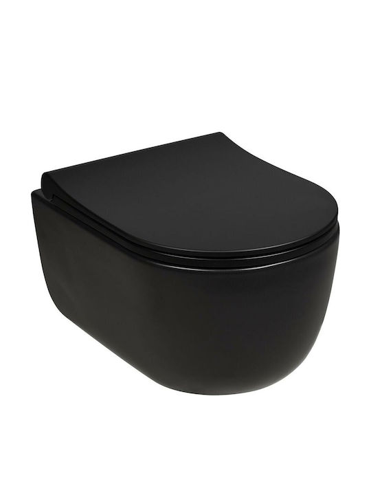 Wall-Mounted Toilet Rimless with Duroplast Cover Black 5902273252610