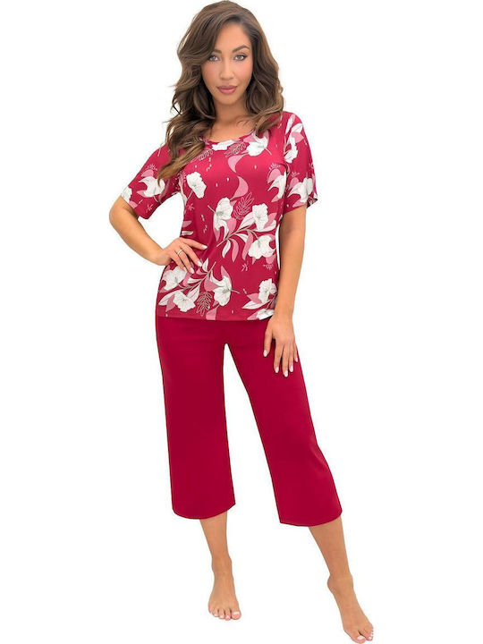 Donna Sommerliches Damen-Set Schlafanzug Burgundisch