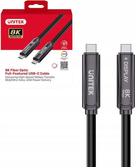 Unitek Cablu Video USB-C Masculin - USB-C 60W PD Negru 12m