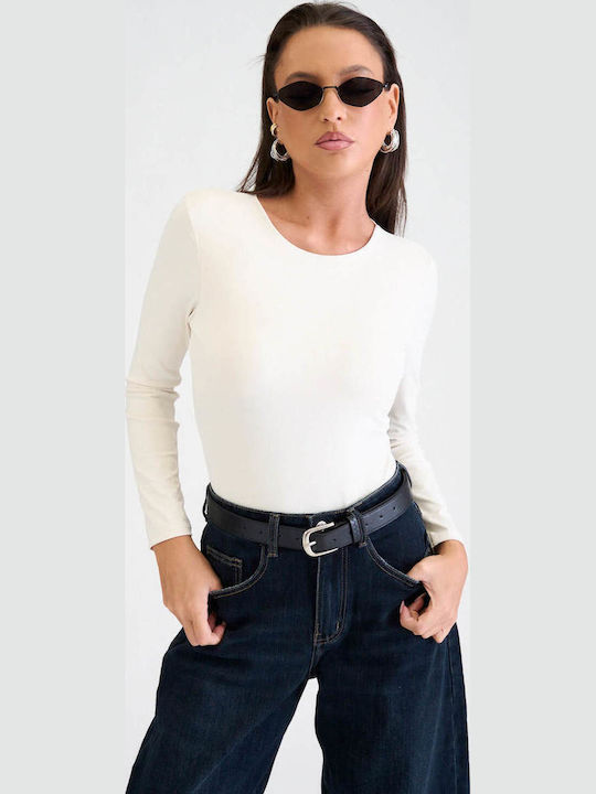 Damen-Bodysuit Mit Langarm Beige