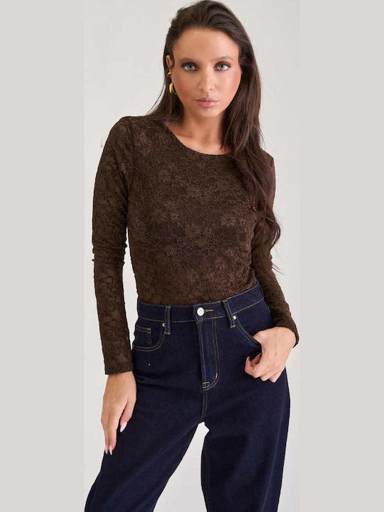 Velvet Damen-Bodysuit Mit Spitze Braune Dunkle