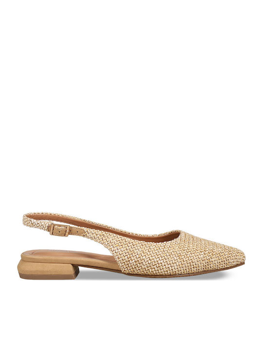 Damen Ballerinas Slingback Mit Riemen Beige