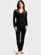Goodnight Set De Pijamale De Iarnă Pentru Femei Negru