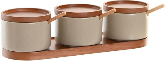 DKD Home Decor Set De 3 Boluri De Zahăr Canistră De Servire Din Porțelan Bej 3 Bucăți