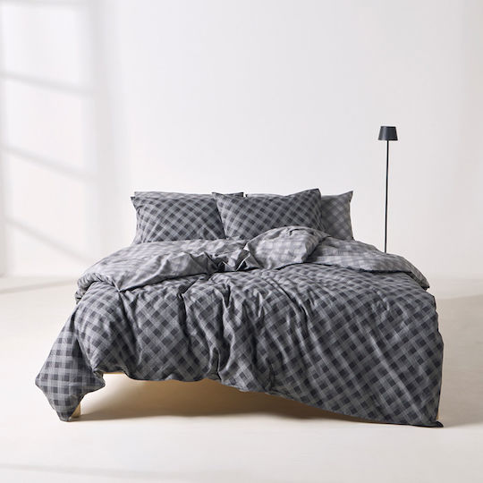 Kentia Set Duvet Cover Cotton 165x245cm Single with Pillowcase Karavagio Anthracite-light Grey