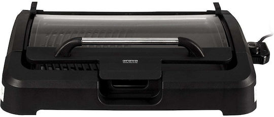 Orava Tabletop Electric Grill with Smooth and Grooved Plate 2200W with Lid and Adjustable Thermostat 50.5x50.5cm