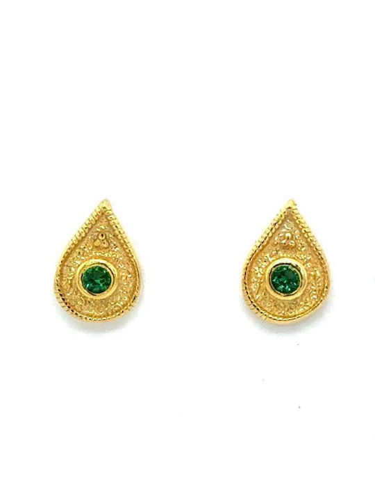 Drandakis Earrings Gold Plated Silver with Green Stones