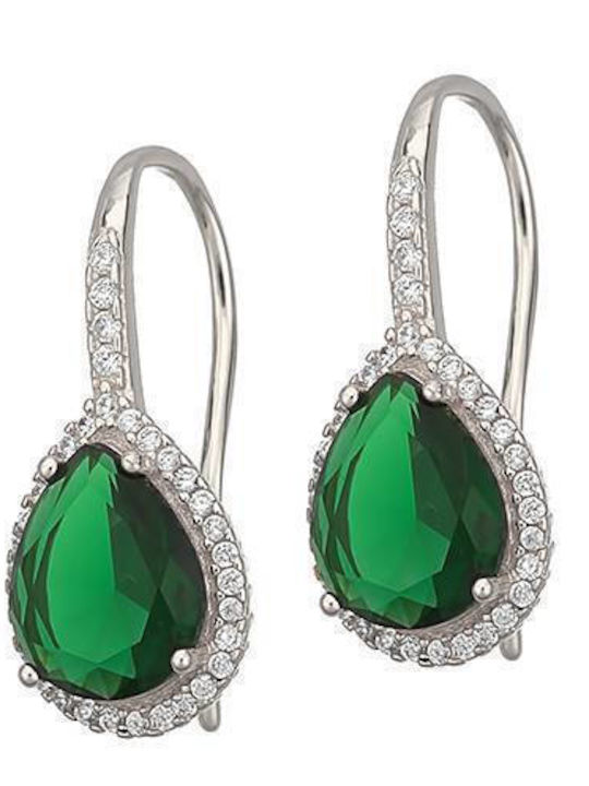 Drandakis Silver Dangle Earrings with Green Stones