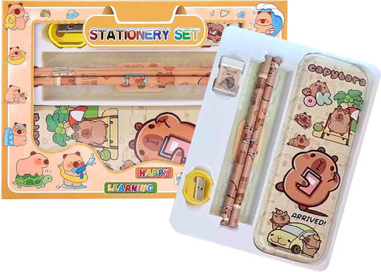 Justnote Kinder Schreibwaren-Set mit Bleistift, Spitzer, Radiergummi, Lineal und Federmäppchen 6 Stück