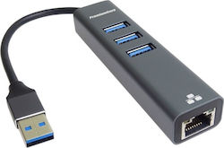 PremiumCord USB-Hub 10 Anschlüsse USB 3.0 mit Anschluss an einen Computer USB-A Ethernet