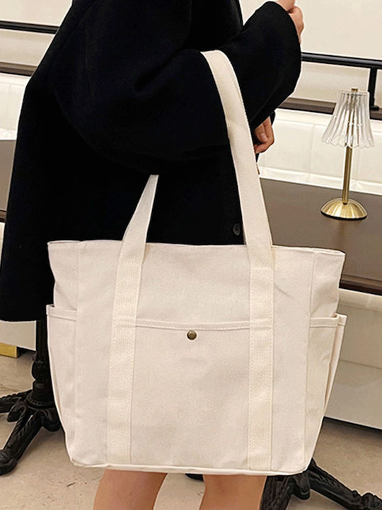 Geantă Shopper Dama Din Material Albă