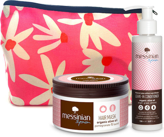 Messinian Spa Argan-Granatapfel & Mandel Haarpflege-Set Hydratation mit Maske Conditioner & Kulturtasche 3 Stück