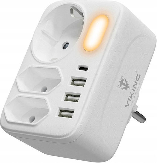 Viking Steckdosenleiste 3 Steckdosen mit USB-A und 1 USB-C