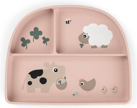 Done by Deer Детска чиния за храна Tiny Farm от силикон розова