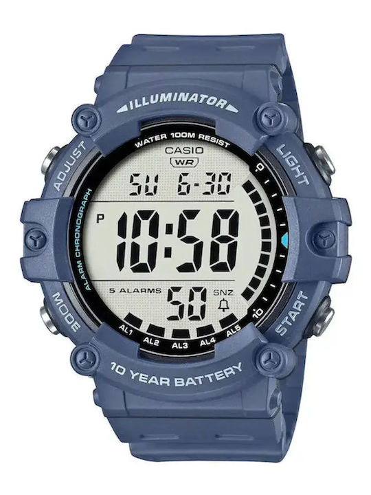 Casio Дигитален Мъжки Часовник Хронограф На Батерия с Каучукова Каишка Син / Син