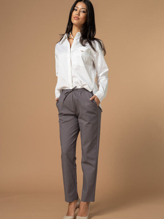 Calypso Women's Fabric Trousers in Relaxed Fit Grey