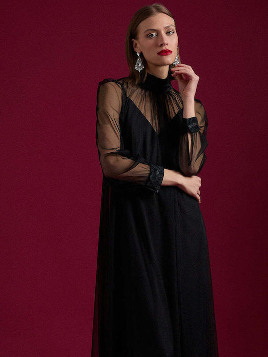 Evening Dress with Mesh Black