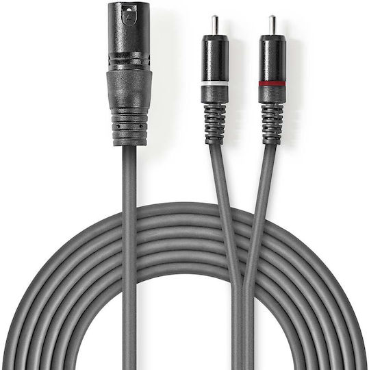 Nedis XLR мъжки - 2 x RCA мъжки Сребрист 3m COTH15200GY30