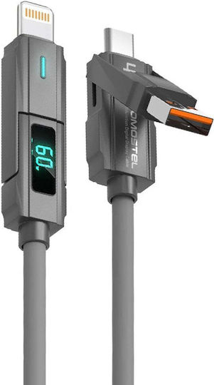 LED USB към Type-C / Lightning Кабел Сив 1м 36144