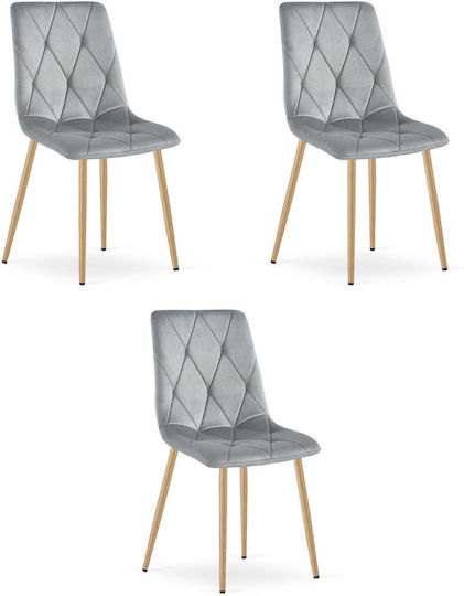 Velvet Light Gray Kitchen Chairs 3 Pieces 68x58x59cm