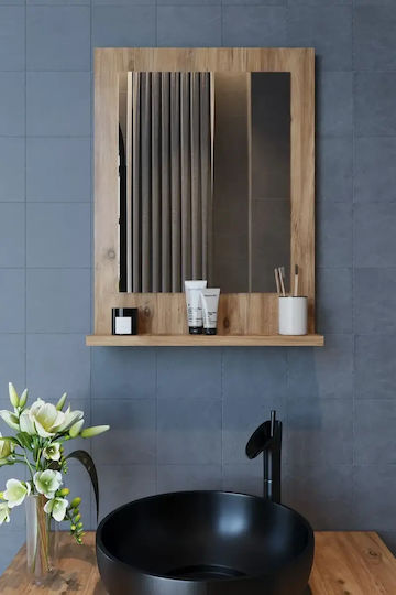 SteweHome SteweHome Rechteckiger Badezimmerspiegel aus Massivholz mit Regal 45x10cm