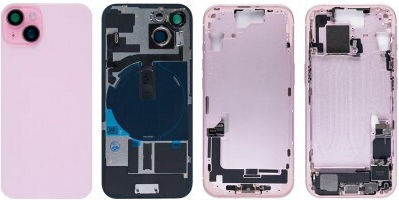 Apple Iphone 15 Full Housing All Parts Vibra Nfc Charging Connector Power Volume Flash Flex Sim Tray Pink Grade A