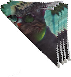 Set 4 Cleaning Cloths Glass Plastic Glasses Contact Lenses Phone Print A Stylish Cat Wearing Glasses Pristyle 15x15cm