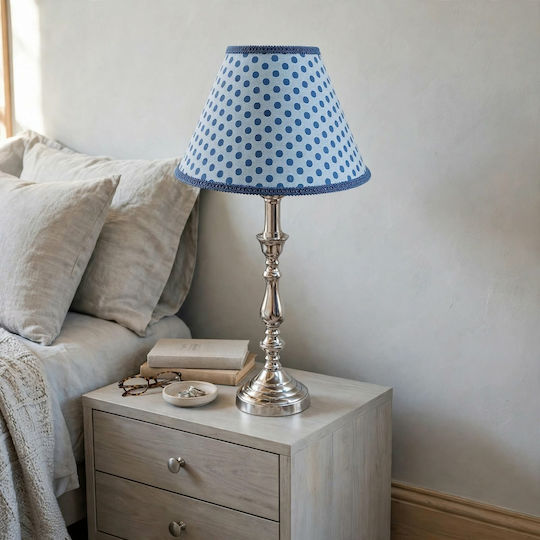 Metal Table Lamp for E27 Fitting with Blue Shade and Silver Base