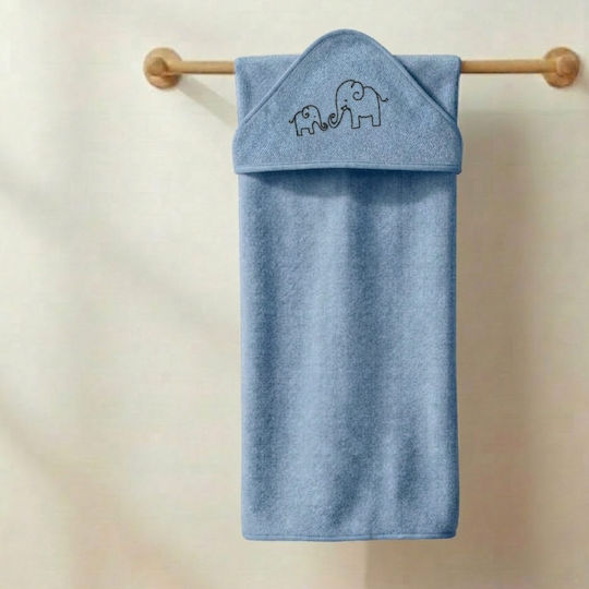 abo Baby Bathrobe Hooded Elephant Blue 75x75cm