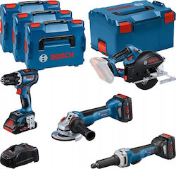 Bosch 0615990N3A Комплект Ъглошлайф, Циркулярен Трион, Акумулаторна Бормашина и Саблен Трион Безчетков 18V с 3 Батерии 4Ah - 5.5Ah и Калъф Bosch 0615990N3A Комплект Ъглошлайф, Циркулярен Трион, Акумулаторна Бормашина и Саблен Трион Безчетков 18V с 3 Батерии 4Ah - 5.5Ah и Калъф