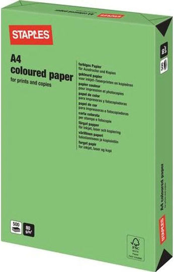 Staples Hârtie de Imprimare A4 80gr/m² 500 Foi Verde